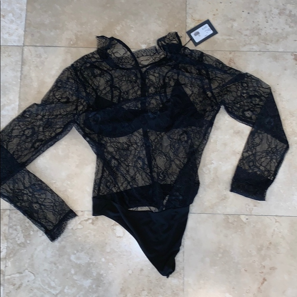 NBD black lacy bodysuit